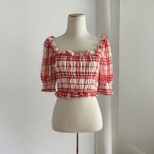Endless Rose Red & White Gingham Smocked Blouse
